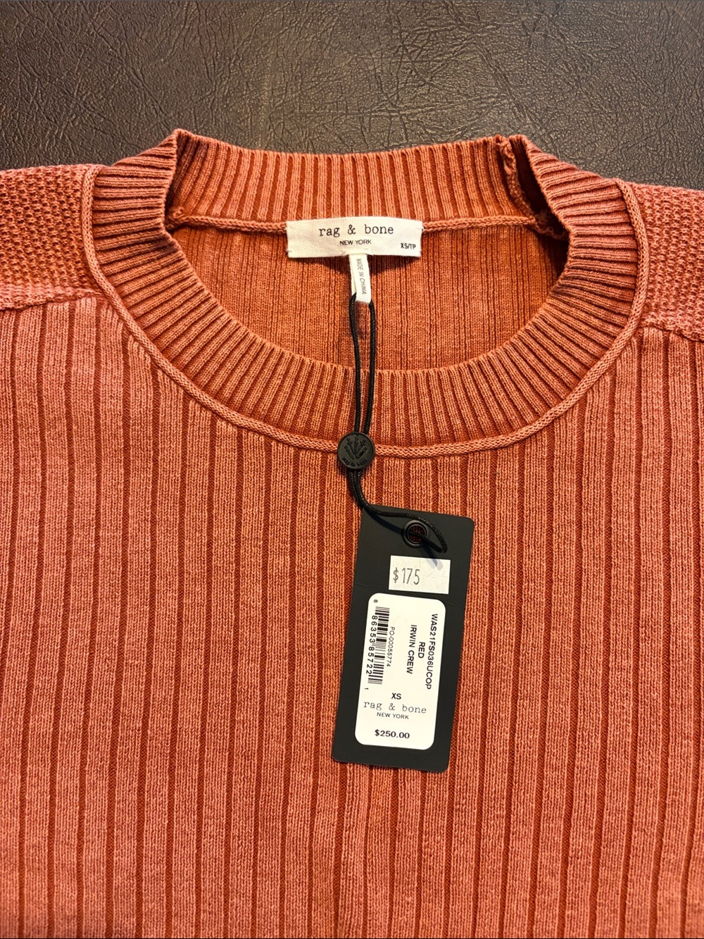 rag & bone Women’s Rust-Orange Ribbed Crewneck Sweater